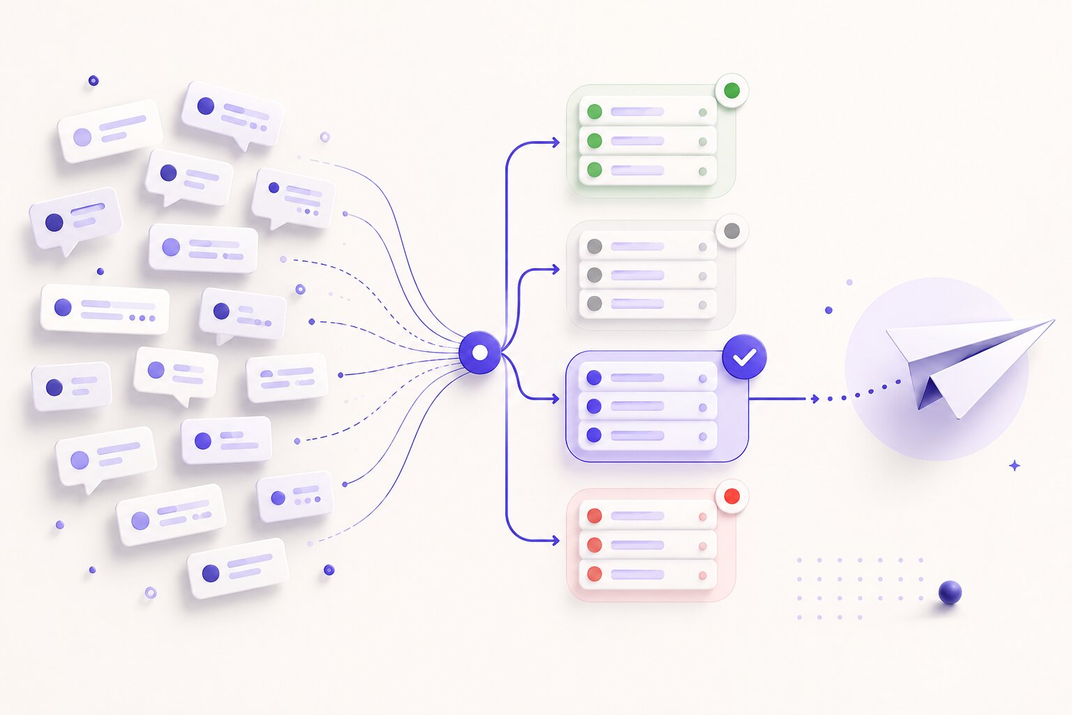 AI feedback intelligence pipeline: comments clustered by sentiment, human-approved reply